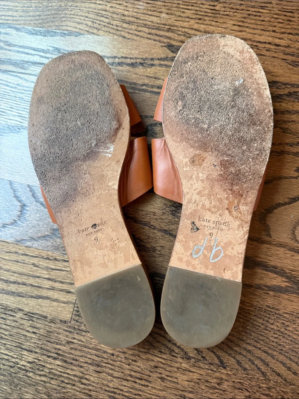 kate spade Cognac Brown Leather Crossover Slide Sandals size 9B